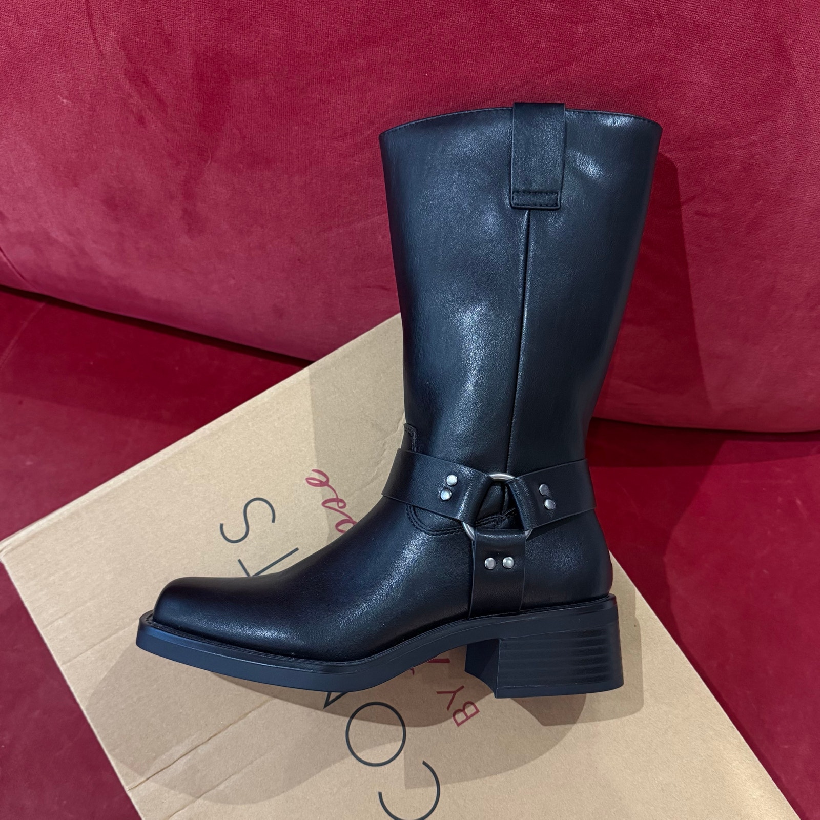 Matisse Autumn Black Faux Leather Harness Moto Boots 6